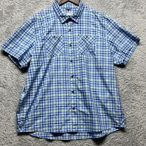 Under Armour Shirt Mens 3XL Blue Green Plaid Button Up Heat Gear Vented Fishing